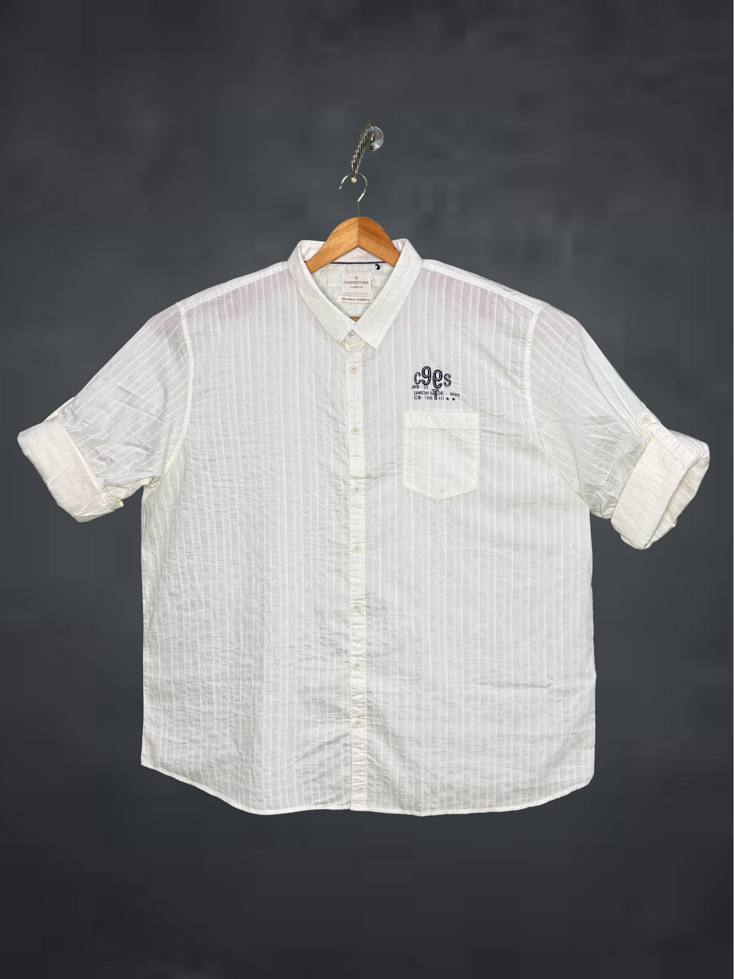 Plus Size White Striped Printed Full Sleeve Shirt for Men â€“ Big & Tall Casual Wear